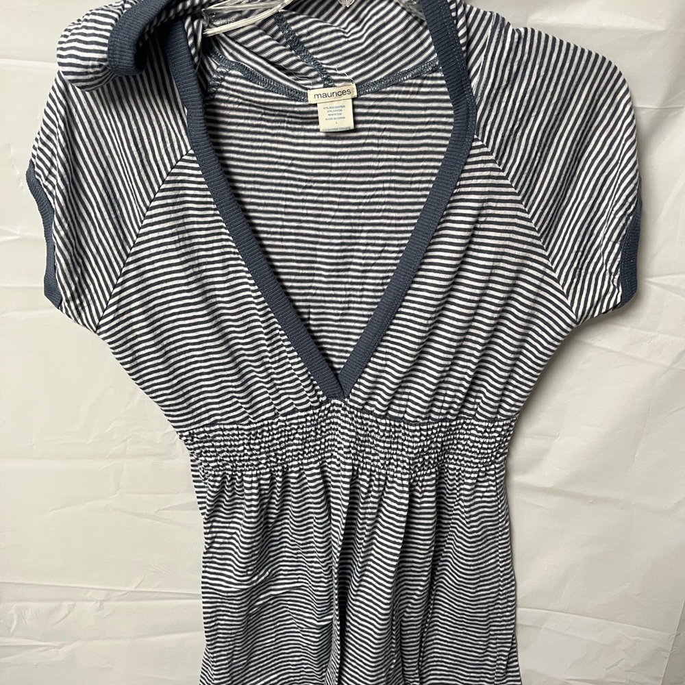 Maurices Navy and White Striped Women's fitted babydoll Top (fits like Medium)